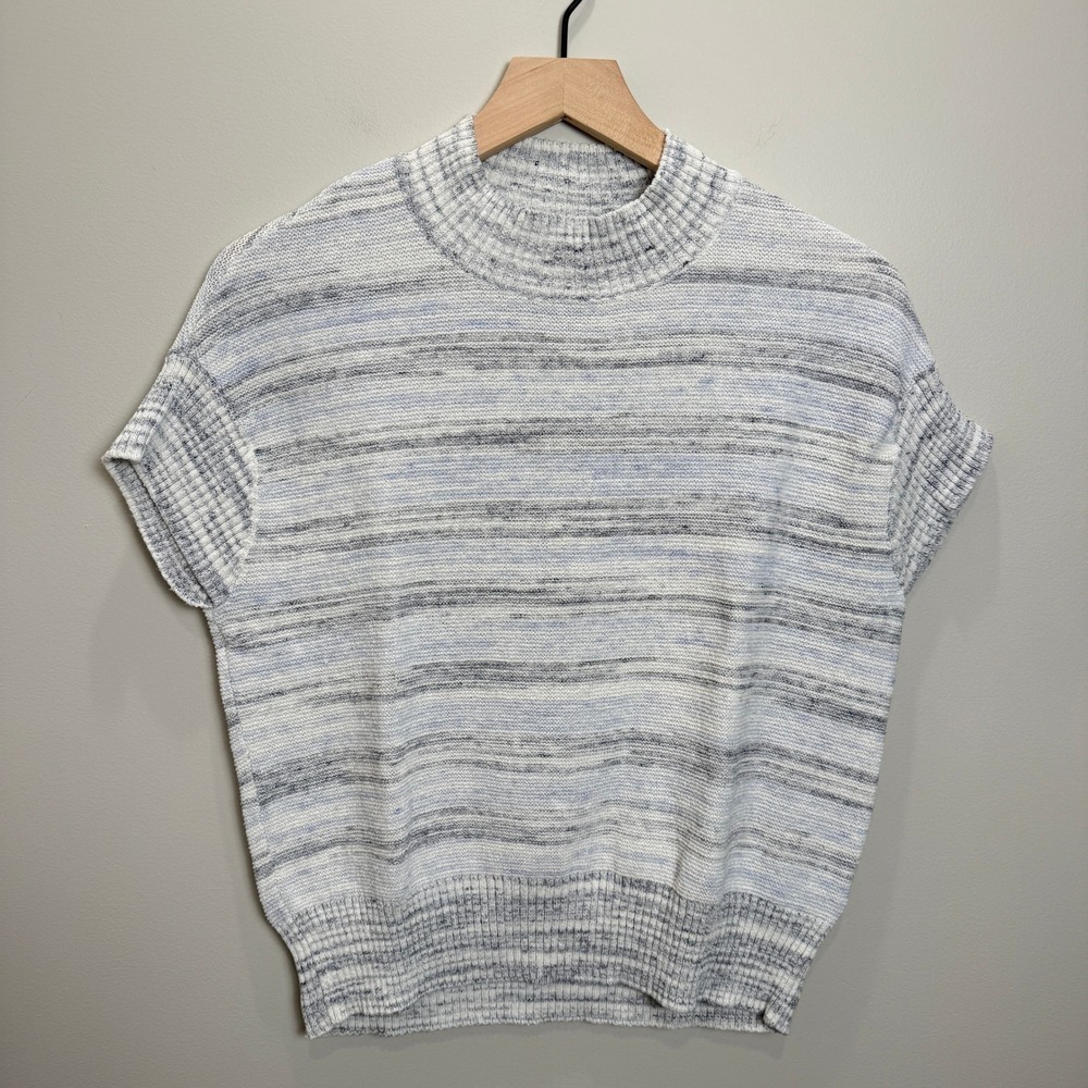 Haven Well Within XS Organic Cotton Blend Stretch High Neck Top Gray Blue White